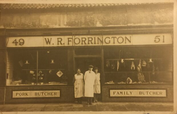 a butchers shop in the mid-20th century