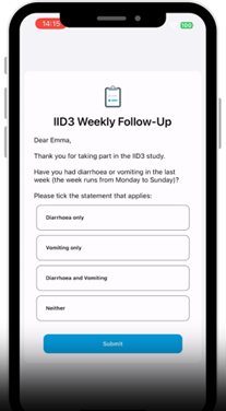 Phone showing IID3 Weekly Follow-Up form